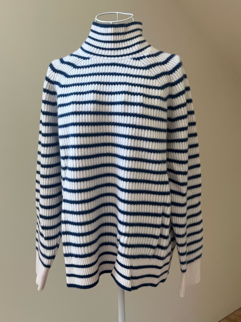 J. Crew Cashmere Striped Mock Neck Sweater Blue/White NWT